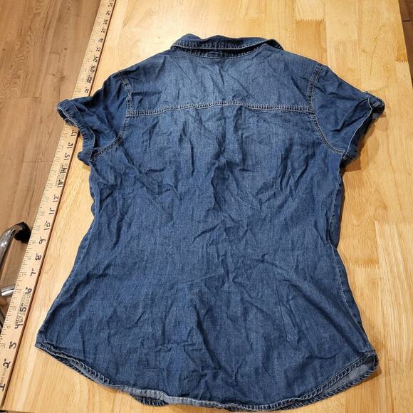 y2k Denim Cest Toi Denim Button Front Cap Sleeve Collared Top Zip Pocket - Picture 8 of 9